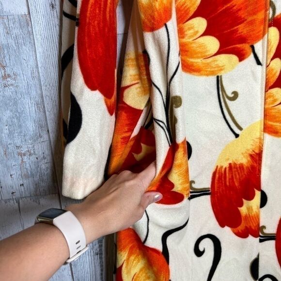 Vintage MCM floral fleece blanket knit mock neck zipper front robe dress medium - Picture 5 of 13